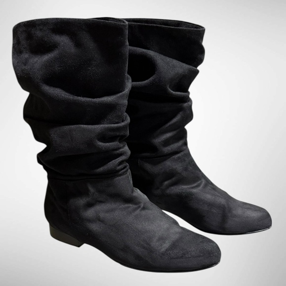 Womens Black Suede Slouchy Mid-Calf Boots Size 10M 3/4” Heel - Picture 2 of 15